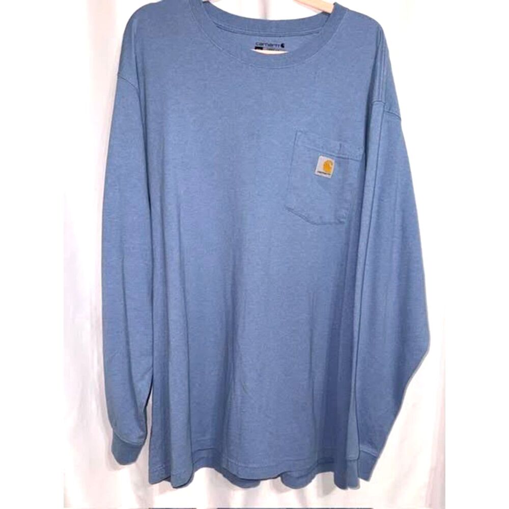 Blue Carhartt Long Sleeve Tee 2XL | Loose Fit Utility Outdoors Working